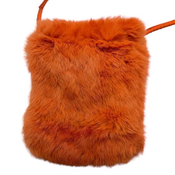 Wilson Leather: Maxima Small Rabbit Fur Crossbody Purse in Orange - Picture 12 of 13
